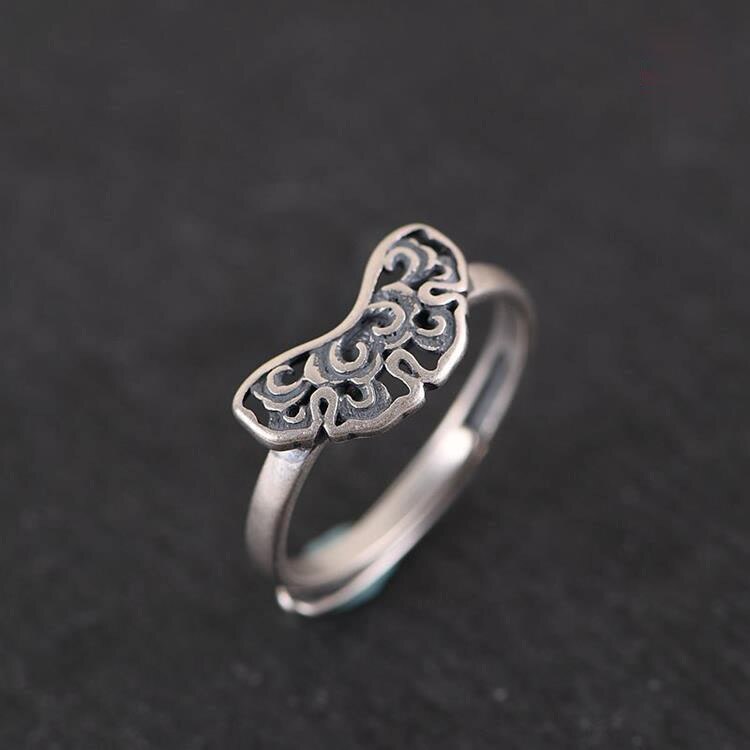 Designer Original Craft Auspicious Cloud Open Ring Vintage Retro  Charm Women's Silver Jewelry