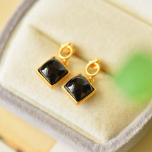 Load image into Gallery viewer, Designer Original Silver Inlaid Black Agate Geometric Square Earrings Retro Charm Ladies Brand Silver Jewelry
