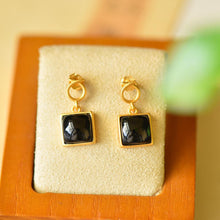 Load image into Gallery viewer, Designer Original Silver Inlaid Black Agate Geometric Square Earrings Retro Charm Ladies Brand Silver Jewelry
