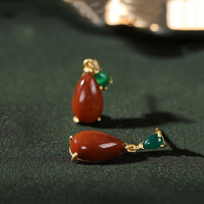 New Drop-shaped Natural Fine Southern Red Agate Red Earrings Retro Elegant Ladies Silver Jewelry