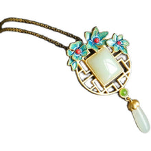 Load image into Gallery viewer, New Enamel Porcelain Craftsmanship Inlaid Natural Fine Jade Gilt Necklace Pendant Vintage Style Retro Ladies Silver Jewelry
