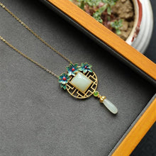 Load image into Gallery viewer, New Enamel Porcelain Craftsmanship Inlaid Natural Fine Jade Gilt Necklace Pendant Vintage Style Retro Ladies Silver Jewelry
