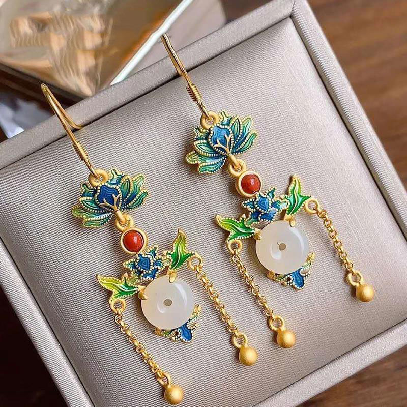 Boho Enamel Porcelain Original Tassel Earrings Vintage Retro Style Luxury Elegant Charm Women's Jewelry