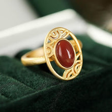 Load image into Gallery viewer, New Inlaid Natural Southern Red Agate Opening Adjustable Ring Vintage Retro Niche Design Luxury Women&#39;s Brand Jewelry
