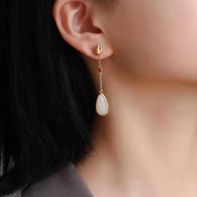 Load image into Gallery viewer, New Inlaid with Natural White Jade Drop Shaped Long Earrings Retro Style Charm Women&#39;s Brand Jewelry
