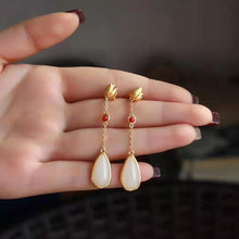 Load image into Gallery viewer, New Inlaid with Natural White Jade Drop Shaped Long Earrings Retro Style Charm Women&#39;s Brand Jewelry
