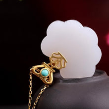 Load image into Gallery viewer, Natural Fine White Jade Auspicious Clouds Inlaid Turquoise Gold-plated Necklace Pendant Retro Ladies Silver Jewelry
