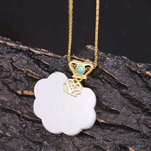 Load image into Gallery viewer, Natural Fine White Jade Auspicious Clouds Inlaid Turquoise Gold-plated Necklace Pendant Retro Ladies Silver Jewelry
