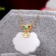 Load image into Gallery viewer, Natural Fine White Jade Auspicious Clouds Inlaid Turquoise Gold-plated Necklace Pendant Retro Ladies Silver Jewelry
