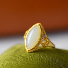 Load image into Gallery viewer, Natural Fine White Jade Ring Female Silver Antique Inlay Exquisite Elegant Jewelry
