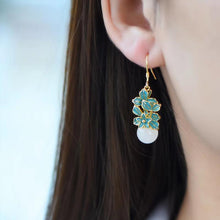 Load image into Gallery viewer, Natural Fine White Jade Flower Earrings Vintage Style Retro Enamel Porcelain Craft Women&#39;s Jewelry
