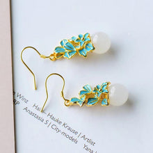 Load image into Gallery viewer, Natural Fine White Jade Flower Earrings Vintage Style Retro Enamel Porcelain Craft Women&#39;s Jewelry
