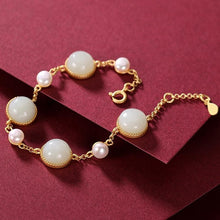 Load image into Gallery viewer, Lokaloca New Inlaid Natural Fine White Jade Chalcedony Bracelet
