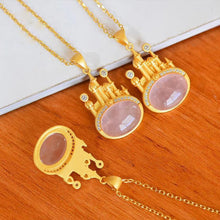 Load image into Gallery viewer, New Original Natural Rose Quartz Pink Crystal Castle Pendant Necklace Vintage Style Retro Design Women&#39;s Jewelry
