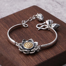 Load image into Gallery viewer, Original Design Thai Silver Lotus Bracelet Vintage Style Retro Creative Craftsmanship Charm Women Silver Jewelry
