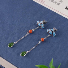 Load image into Gallery viewer, Original Design Cloisonne Craft Long Earrings Vintage Retro Luxury Charm Women&#39;s Brand Silver Jewelry
