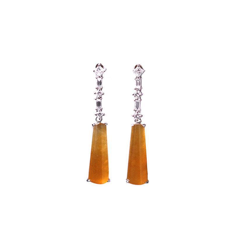 Original Design Craftsmanship Honey Yellow Chalcedony Earrings Vintage Retro Charm Women's Brand Jewelry