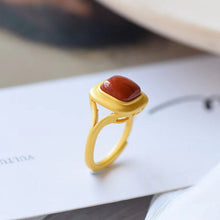 Load image into Gallery viewer, Original Design Southern Red Agate Opening Ring Vintage Style Retro Elegant Silver Jewelry
