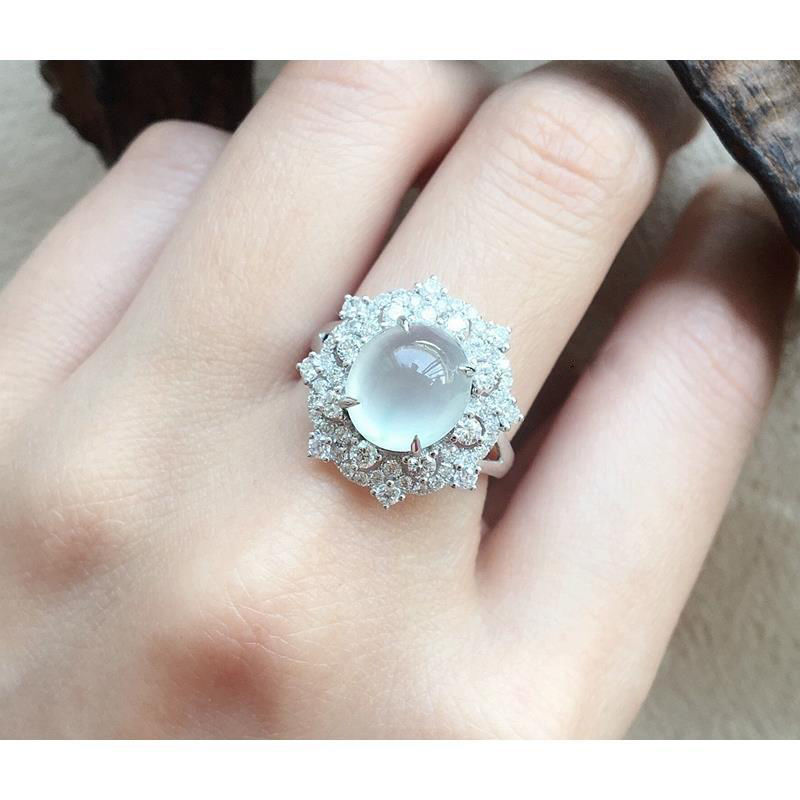 Original Design Natural Chalcedony Snowflake Opening Adjustable Ring Shining Charm Ladies Silver Jewelry