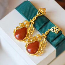 Load image into Gallery viewer, Original Design Natural Southern Red Agate Water Drop Shaped Earrings Vintage Style Retro Luxury Jewelry
