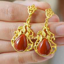 Load image into Gallery viewer, Original Design Natural Southern Red Agate Water Drop Shaped Earrings Vintage Style Retro Luxury Jewelry
