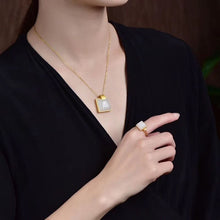 Load image into Gallery viewer, Original Natural Fine White Square Pendant Necklace with Vintage Retro Bohemian Women&#39;s Silver Jewelry
