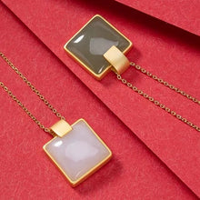 Load image into Gallery viewer, Original Natural Fine White Square Pendant Necklace with Vintage Retro Bohemian Women&#39;s Silver Jewelry
