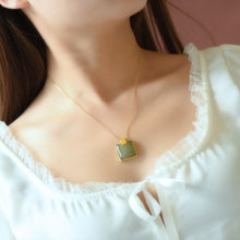 Load image into Gallery viewer, Original Natural Fine White Square Pendant Necklace with Vintage Retro Bohemian Women&#39;s Silver Jewelry
