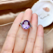 Load image into Gallery viewer, New Original Natural Amethyst Opening Adjustable Ring Luxury Charm Lady Brand Silver Jewelry
