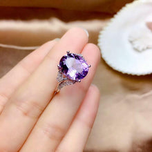 Load image into Gallery viewer, New Original Natural Amethyst Opening Adjustable Ring Luxury Charm Lady Brand Silver Jewelry
