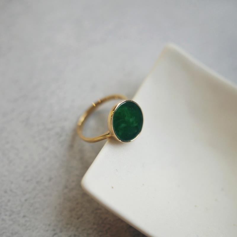 Original Natural Jade Jasper Open Adjustable Ring Vintage Retro Luxury Craft Charm Women's Silver Jewelry