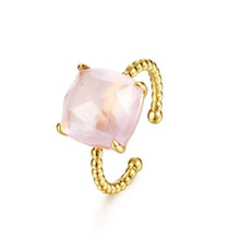 Load image into Gallery viewer, New Original Pink Rose Quartz Geometric Facet Opening Adjustable Ring Golden Twist Luxury Charm Women Silver Jewelry
