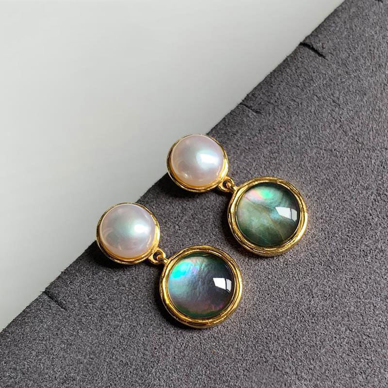 New Original Pearl Fritillaria Earrings Vintage Style Retro Creative Silver Jewelry