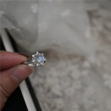 Load image into Gallery viewer, Original Unique Craft Natural Moonstone Snowflake Opening Adjustable Ring Romantic Luxury Charm Women&#39;s Brand Silver
