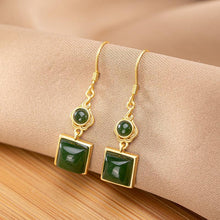 Load image into Gallery viewer, Unique Craftsmanship Inlaid Natural Fine Jade Square Earrings Ladies Silver Jewelry
