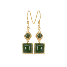 Load image into Gallery viewer, Unique Craftsmanship Inlaid Natural Fine Jade Square Earrings Ladies Silver Jewelry
