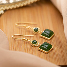 Load image into Gallery viewer, Unique Craftsmanship Inlaid Natural Fine Jade Square Earrings Ladies Silver Jewelry
