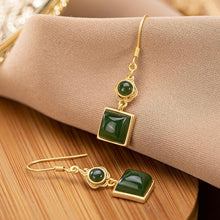 Load image into Gallery viewer, Unique Craftsmanship Inlaid Natural Fine Jade Square Earrings Ladies Silver Jewelry
