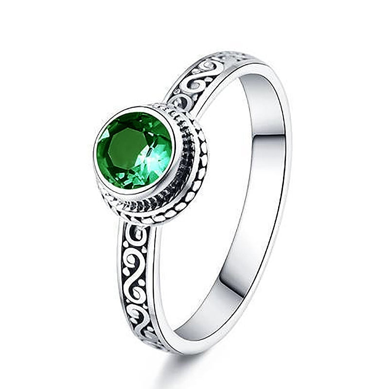 925 Silver Lab Emerald Charm Cut Green Crystal Opening Adjustable Women's Ring