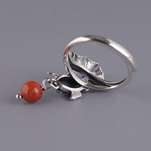 Load image into Gallery viewer, Silver Vintage Style Enamel Fish Retro Elegant Charm South Red Bead Tassel Women Adjustable Ring
