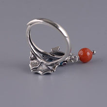 Load image into Gallery viewer, Silver Vintage Style Enamel Fish Retro Elegant Charm South Red Bead Tassel Women Adjustable Ring
