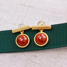 Load image into Gallery viewer, Silver Inlaid Southern Red Agate Earrings Vintage Retro Elegant Design Women&#39;s Jewelry
