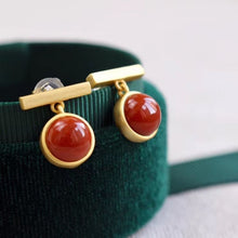 Load image into Gallery viewer, Silver Inlaid Southern Red Agate Earrings Vintage Retro Elegant Design Women&#39;s Jewelry
