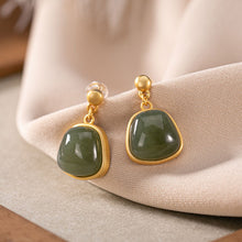 Load image into Gallery viewer, Lokaloca Silver Inlaid Fine Jade Earrings
