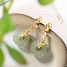 Load image into Gallery viewer, Silver Inlaid Fine Jade Plant Auspicious Earrings Vintage Unique Craft Luxury Charm Women&#39;s Jewelry
