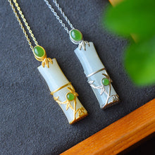 Load image into Gallery viewer, New Silver Inlaid Fine White Chalcedony Jade Bamboo Pendant Necklace Vintage Style Classical Women&#39;s Luxury Jewelry
