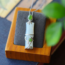 Load image into Gallery viewer, New Silver Inlaid Fine White Chalcedony Jade Bamboo Pendant Necklace Vintage Style Classical Women&#39;s Luxury Jewelry
