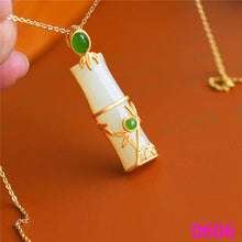 Load image into Gallery viewer, New Silver Inlaid Fine White Chalcedony Jade Bamboo Pendant Necklace Vintage Style Classical Women&#39;s Luxury Jewelry
