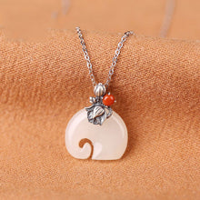 Load image into Gallery viewer, Silver Inlaid Fine White Chalcedony Pendant Necklace Elephant Shape Lovely Retro Charm Elegant Women&#39;s Brand Jewelry
