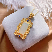 Load image into Gallery viewer, New Silver Inlaid Fine White Jade Pendant Vintage Style Retro Unique Crafts Lapis Lazuli Women&#39;s Brand Jewelry
